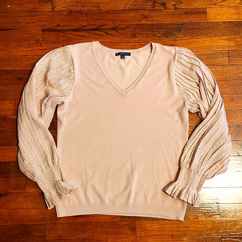 Beautiful Blush Pink Adrianna Papell Pleated Sleeve Blouse